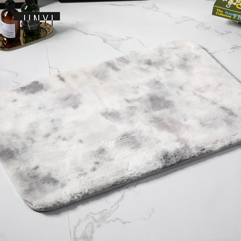 JD634 White Gray Rabbit Fur Microfiber Bath Mat