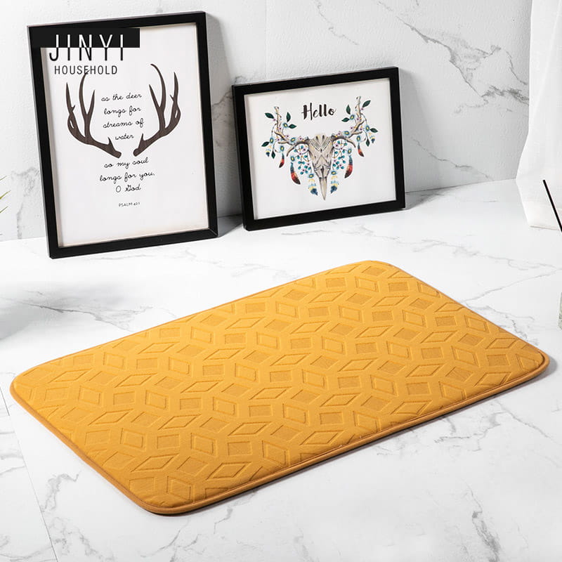 Yellow Solid Flower Memory Foam Bath Mat