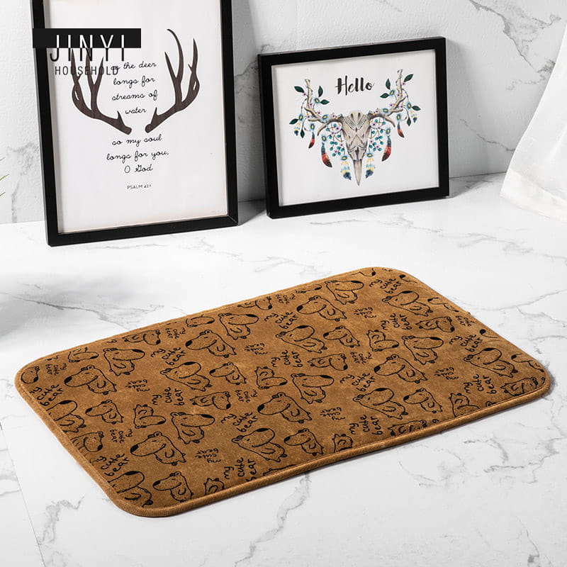 Cartoon Bear Print Memory Foam Bath Mat