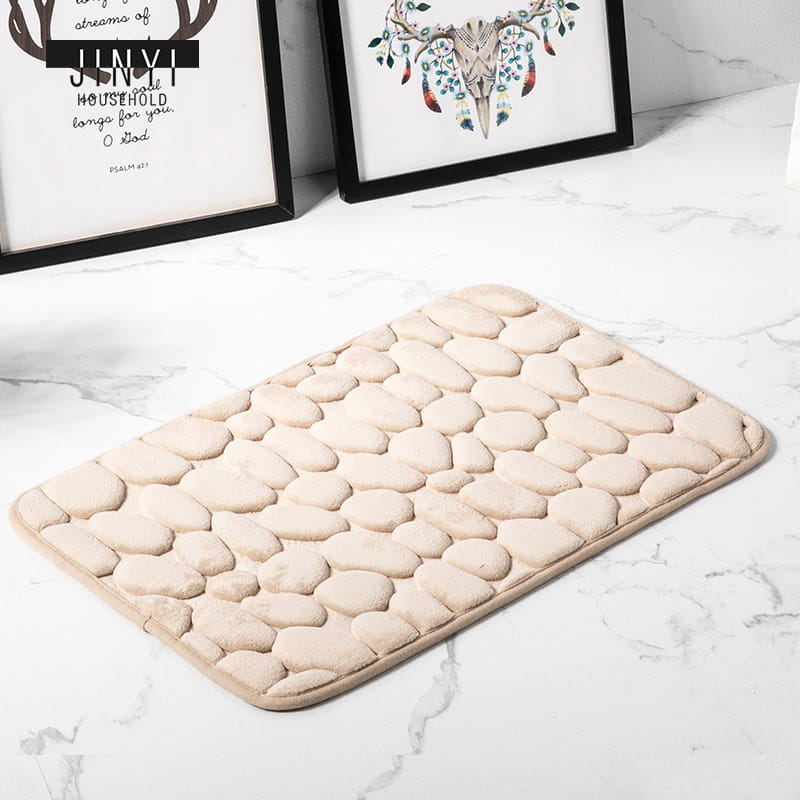 Washable Nonslip Bathroom Thin 3d Stone Bath Mat