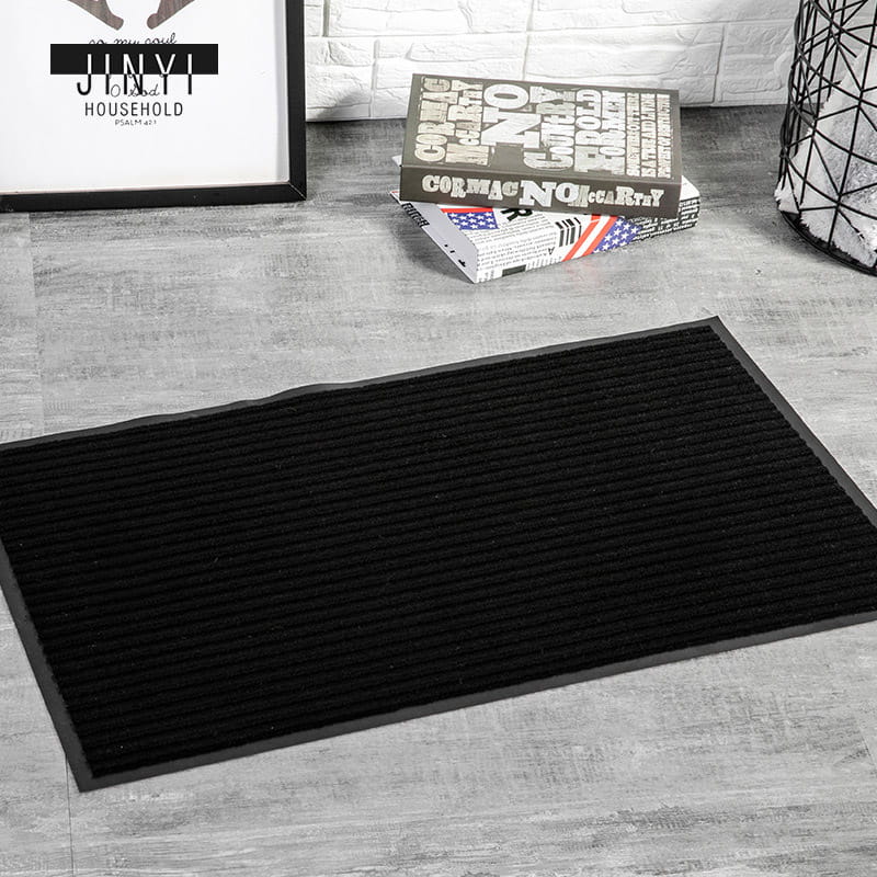 Pure Black Stripe Non-slip Rubber Door Mat